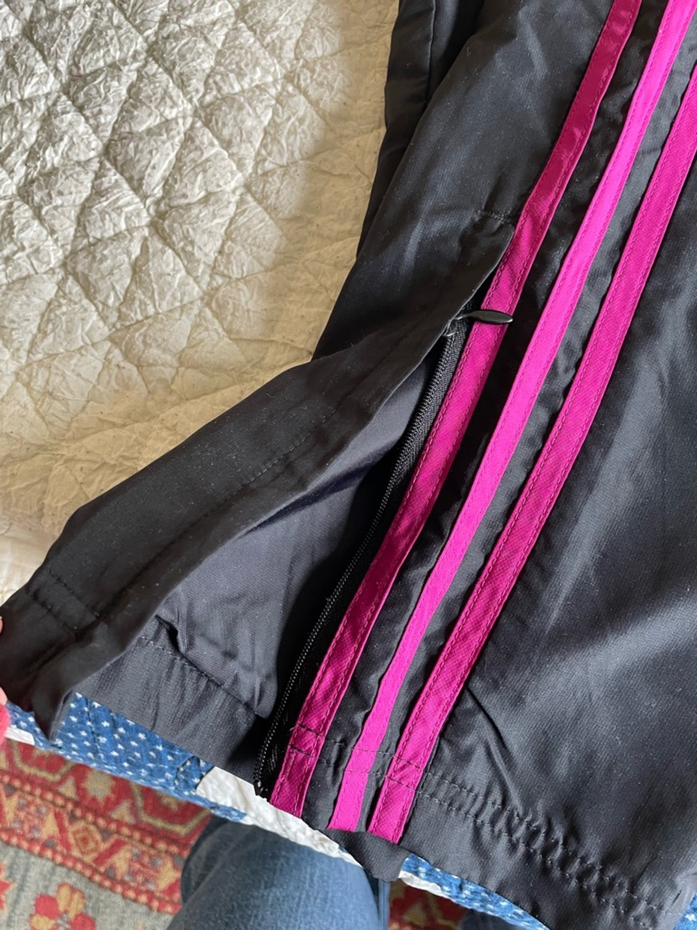 Adidas Black Track Pants with Pink Stripes - Picture 3 of 4